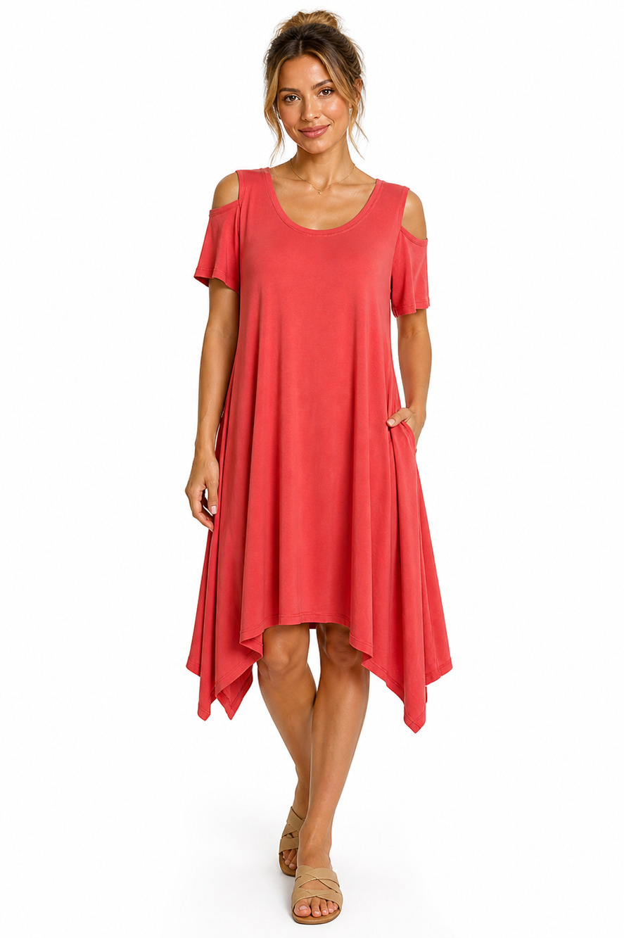 BCBG Maxazria BCBGMaxazria Womens Cold Shoulder Coral Shark Bite Hem Dress sz S
